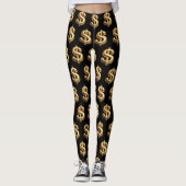 Zwart & Goud Dollar Teken Bling Leggings (Voorkant)