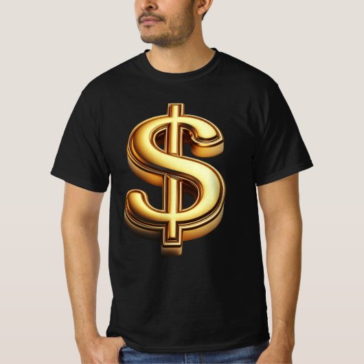 Zwart & Goud Dollar Teken Bling T-shirt (Voorkant)