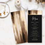 Zwart & Goud Donker Abstract Waterverf Bruiloft Menu<br><div class="desc">Verras uw gasten met ons smaakvolle huwelijksmenu. Chique minimalistische typografie valt op op een donkere waterverf achtergrond versterkt met faux gouden accenten. De zwarte overlay toont smaakvol uw verrukkelijke menuopties.</div>