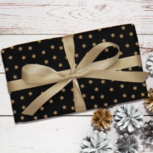 Zwart Goud Doodle Star Patroon Kerstmis Cadeaupapier