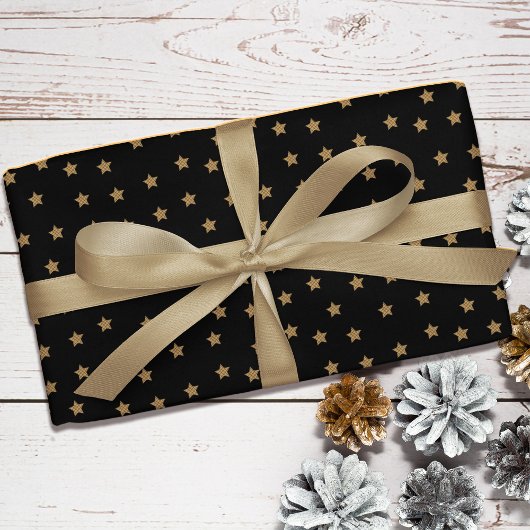 Zwart Goud Doodle Star Patroon Kerstmis Cadeaupapier