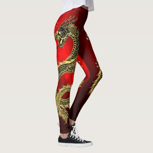 Zwart Goud Draken Rood Gradiënt Leggings (Rechts)