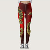 Zwart Goud Draken Rood Gradiënt Leggings (Voorkant)