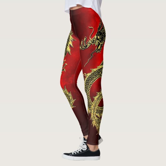 Zwart Goud Draken Rood Gradiënt Leggings (Links)
