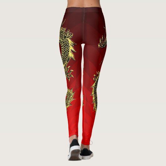 Zwart Goud Draken Rood Gradiënt Leggings (Achterkant)