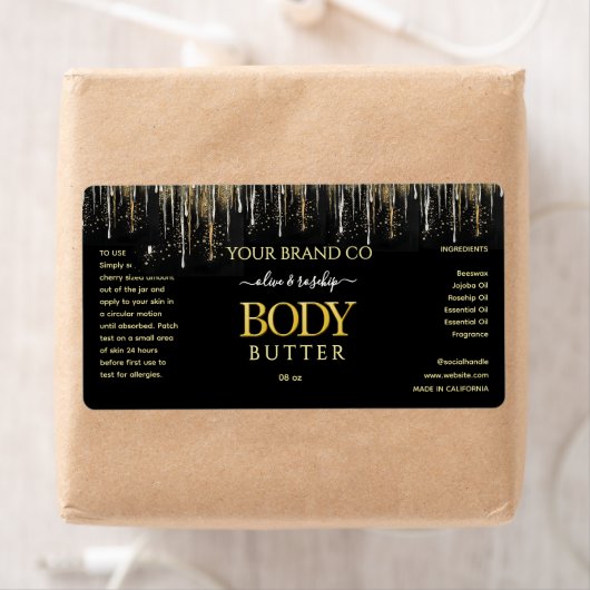 Zwart GOUD DRIP Body Butter Etiket (Insitu)