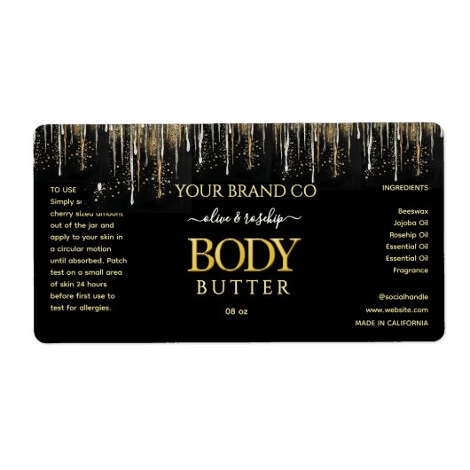 Zwart GOUD DRIP Body Butter Etiket (Voorkant)