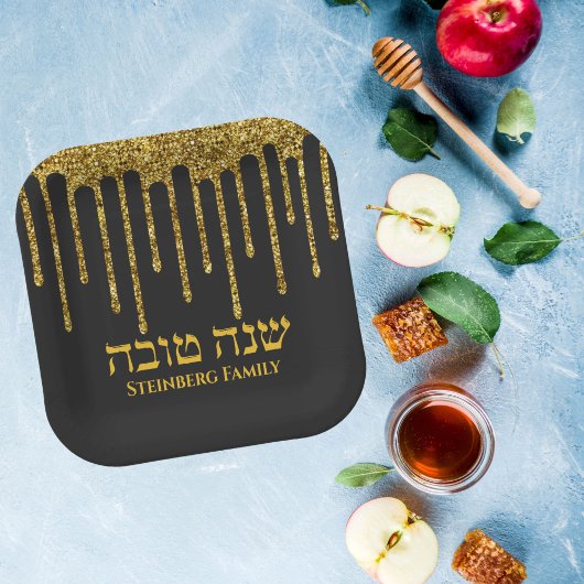 Zwart Goud Drip Hebreeuws Shana Tova Rosh Hashanah Papieren Bordje