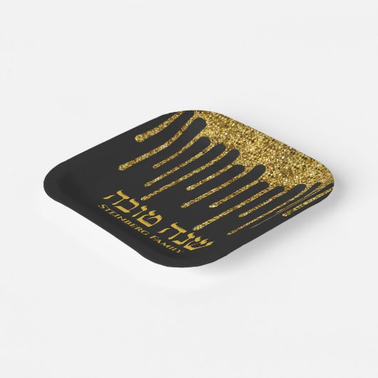 Zwart Goud Drip Hebreeuws Shana Tova Rosh Hashanah Papieren Bordje (Gebogen)