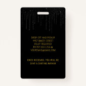 Zwart Goud Dripping Glitter 18 Verjaardag VIP Pass Badge (Achterkant)