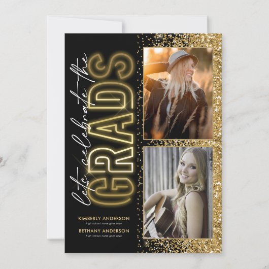 Zwart Goud Dubbel Afstuderen Diner Kaart (Voorkant)