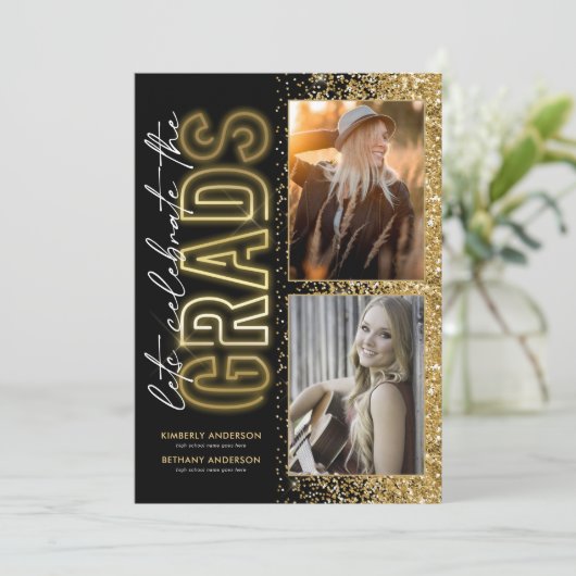 Zwart Goud Dubbel Afstuderen Diner Kaart (Staand voorkant)