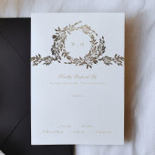 Zwart Goud Ebony Botanische Monogram Bruiloft RSVP Kaartje