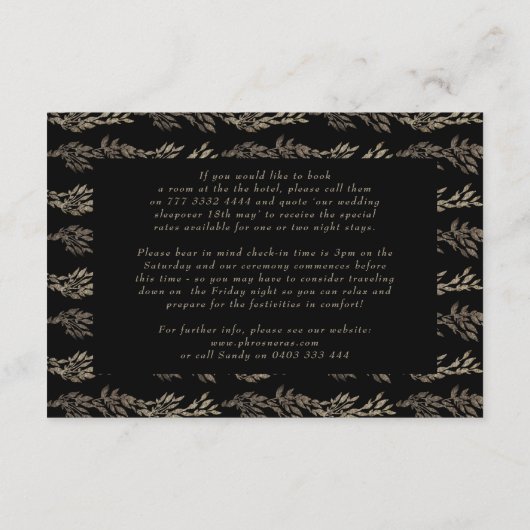Zwart Goud Ebony Monogram Krans Details Bruiloft Informatiekaartje (Achterkant)