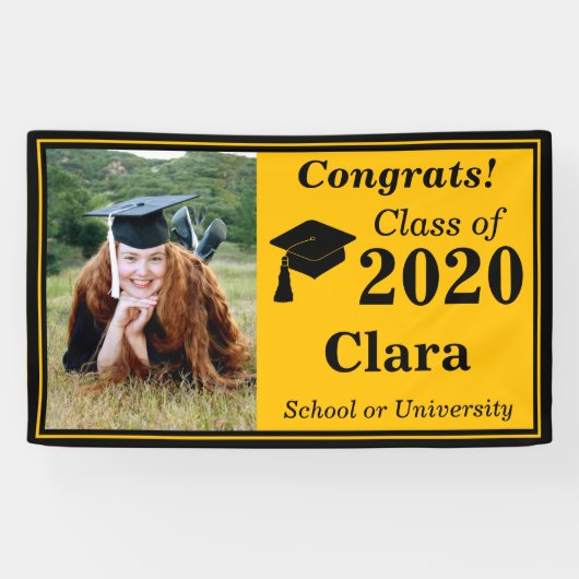 Zwart Goud Een Fotoklasse van 2024 Afstuderen Spandoek (Horizontaal)