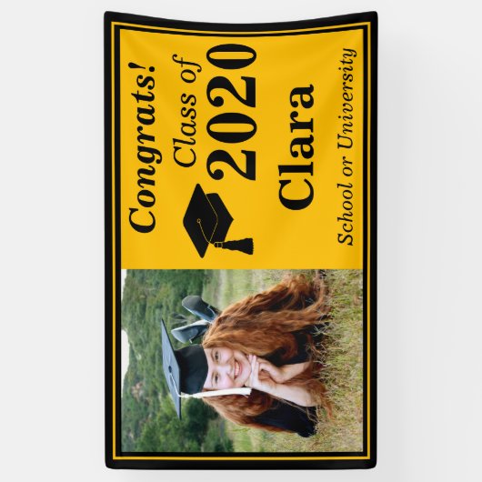 Zwart Goud Een Fotoklasse van 2024 Afstuderen Spandoek (Verticaal)