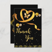 Zwart & Goud Eenvoudig 10e bruiloft Jubileum Bedankkaart (Voorkant / Achterkant)