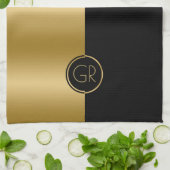 Zwart & Goud Eenvoudig Geometrisch Ontwerp 2 Theedoek (Gevouwen)