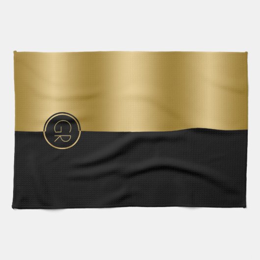 Zwart & Goud Eenvoudig Geometrisch Ontwerp 2 Theedoek (Horizontaal)