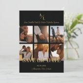 Zwart & Goud Eenvoudig Klassiek 6 Multi Foto's Col Save The Date (Staand voorkant)