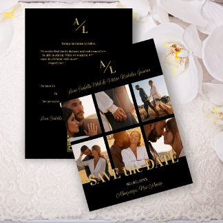 Zwart & Goud Eenvoudig Klassiek 6 Multi Foto's Col Save The Date
