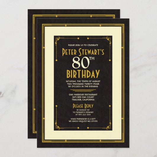 Zwart Goud Eenvoudig Man Classic 80e Verjaardag Kaart (Voorkant / Achterkant)
