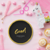 Zwart & Goud Eenvoudig Modern Brush Script Afstude Papieren Bordje (Feest)