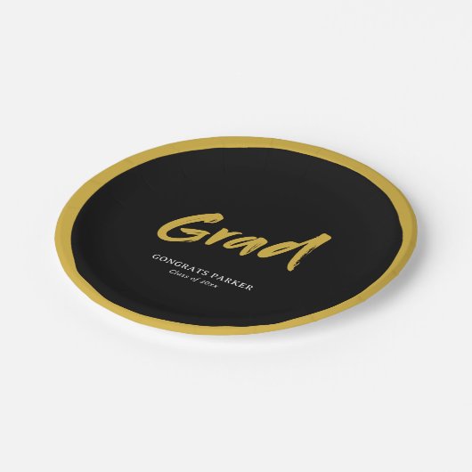 Zwart & Goud Eenvoudig Modern Brush Script Afstude Papieren Bordje (Gekanteld)