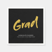 Zwart & Goud Eenvoudig Modern Brush Script Afstude Servet (Voorkant)