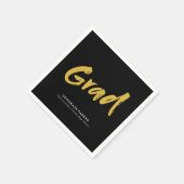 Zwart & Goud Eenvoudig Modern Brush Script Afstude Servet (Hoek)