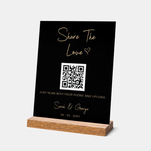 Zwart Goud Eenvoudig Modern QR Code Foto delen Acryl Bord (Hoek)