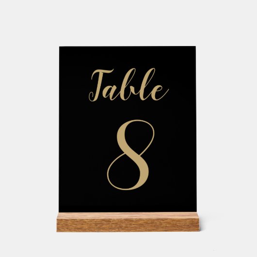 Zwart Goud Eenvoudig Modern Schattige Tafelnummer Acryl Bord (Voorkant)