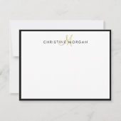 Zwart goud eenvoudige chic minimalist monogram naa notitiekaartje (Voorkant)