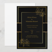Zwart Goud Eenvoudige Huwelijksuitnodiging Kaart (Voorkant / Achterkant)