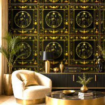 Zwart Goud Egyptische Kat Symbool Patroon Luxe