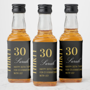 Zwart & Goud Elegant 30e Verjaardag Dank u Likeurfles Etiket