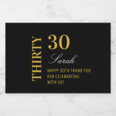 Zwart & Goud Elegant 30e Verjaardag Dank u Likeurfles Etiket (Enkel label)