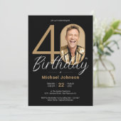 Zwart Goud Elegant 40e Verjaardag uitnodiging (Staand voorkant)