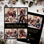 Zwart Goud Elegant 5 Fotocollage Kerstmis Feestdagenkaart<br><div class="desc">Elegante kalligrafie Eenvoudig Modern Zwart en Goud 5 Fotocollage Vrolijk Kerstmis Script Vakantie Kaart. Deze feestelijke, minimalistische, grillige vijf (5) foto vakantie wenskaart sjabloon beschikt over een raster fotocollage en "Merry Christmas" begroetingstekst die is geschreven in een prachtige swirly hand belettering swash-tail lettertype script in goud op zwarte kleur achtergrond....</div>