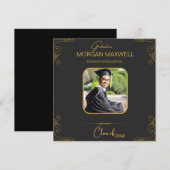 Zwart Goud Elegant Afstuderen Invitation Kaart (Voorkant / Achterkant)