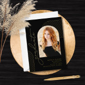 Zwart Goud Elegant Afstuderen Script Afstuderen Folie Uitnodiging