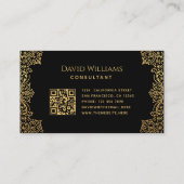Zwart Goud Elegant Antiek Script QR Code Visitekaartje (Achterkant)