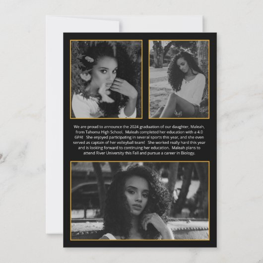 Zwart Goud Elegant Arch Overlay Foto Afstuderen Aankondiging (Achterkant)