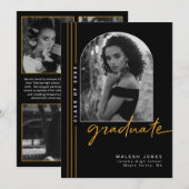 Zwart Goud Elegant Arch Overlay Foto Afstuderen Aankondiging (Voorkant / Achterkant)
