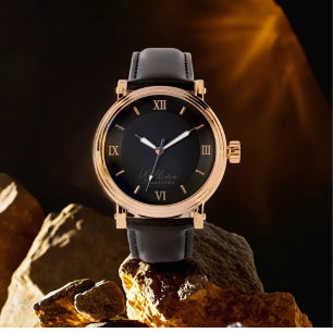 Zwart Goud Elegant Classic Monogrammed Horloge