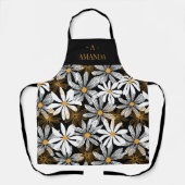 Zwart Goud Elegant Daisy Bloemen Abstract Monogram Schort (Voorkant)