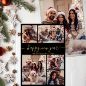 Zwart Goud Elegant Gelukkig Nieuwjaar 5 Fotocollag Feestdagenkaart