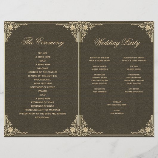 Zwart Goud  Elegant Gevouwen Huwelijksprogramma (Achterkant)