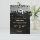 Zwart & Goud Elegant Graduation Party uitnodiging (Staand voorkant)