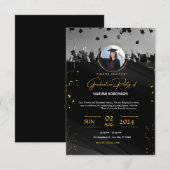 Zwart & Goud Elegant Graduation Party uitnodiging (Voorkant / Achterkant)